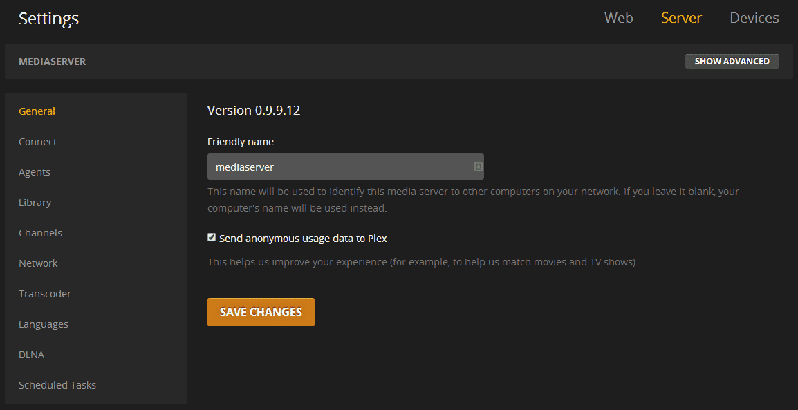 Plex Media Server Server Settings - General