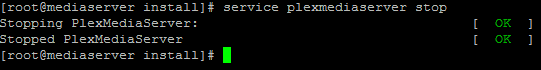 Plex Media Server stopped via command line in Cent OS