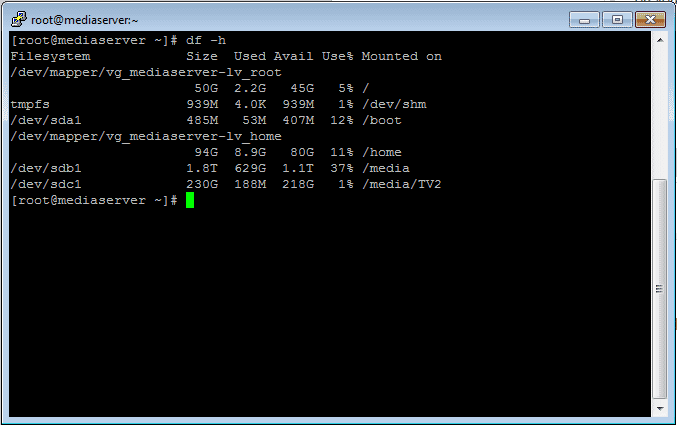 CLI Output from df -h command in Linux