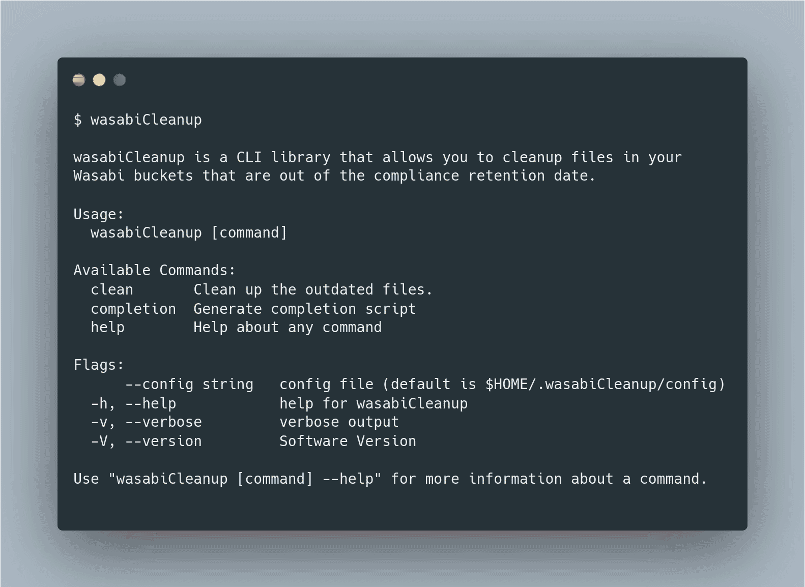 wasabiCleanup Command Line Application wasabiCleanup Command Line Application Help Screen